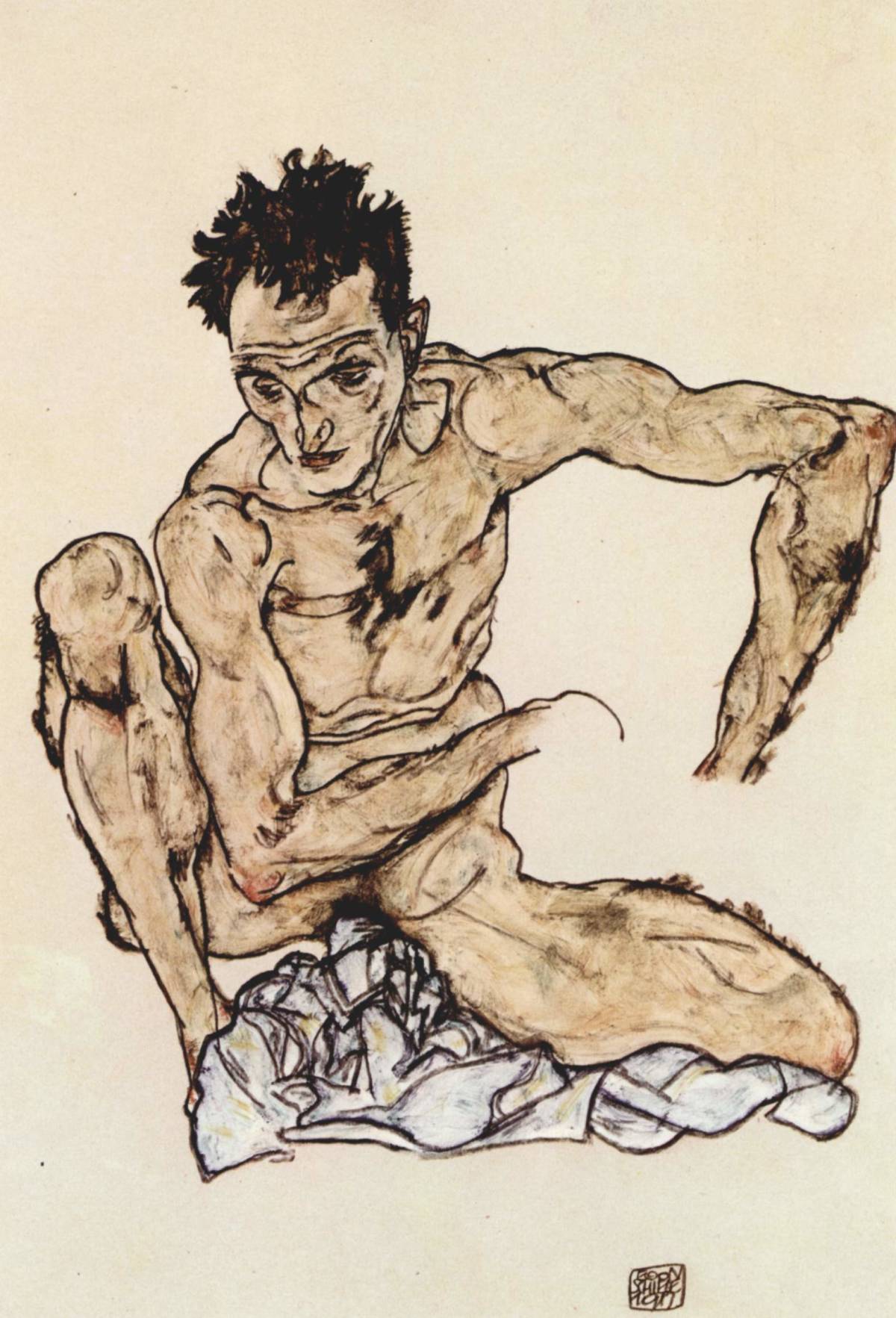 'Home nuet ajocat' d'Egon Schiele (autorretrat), 1917.